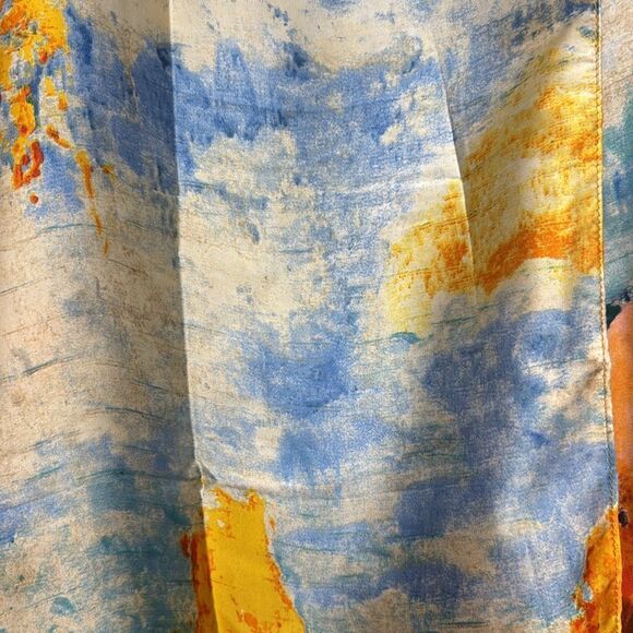 Watercolor Landscape Print Orange/Blue Scarf NWT - Picture 4 of 5